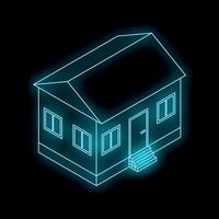 Glowing blueprint of a small modern house on black background vector