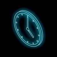 Neon clock showing time on black background vector