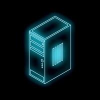 Glowing neon computer case representing computing power and technology vector