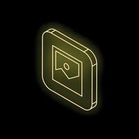 Neon yellow gallery icon on black background representing digital photo storage vector