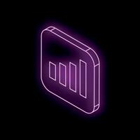 Glowing neon purple bar graph icon in rounded square on black background vector