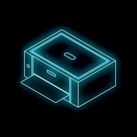 Neon printer printing document on black background vector