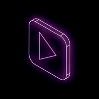 Purple neon play button glowing on dark background vector