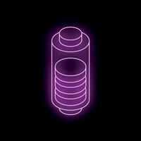Glowing neon purple battery icon showing full charge status on black background vector