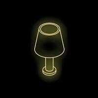 Glowing neon table lamp illuminating darkness, isometric view vector