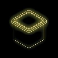 Glowing neon yellow food container on black background vector