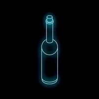 Glowing neon bottle shining in dark background, isometric projection of illuminated container vector