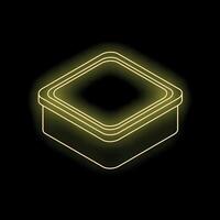 Glowing neon food container on dark background vector