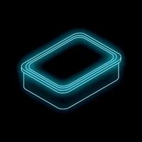 Glowing neon food container on dark background representing food delivery service vector