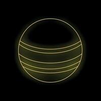 Glowing neon yellow planet with horizontal lines on black background vector