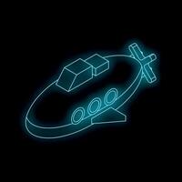 Glowing neon submarine exploring dark depths with cargo vector