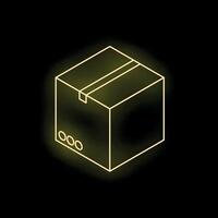 Glowing neon box representing secure shipping and delivery on black background vector
