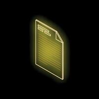 Glowing neon yellow document icon on black background representing digital information vector
