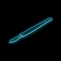 Neon scalpel glowing on dark background, futuristic medical tool vector