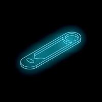 Glowing neon safety pin on black background, isometric view vector
