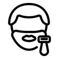 Man shaving his beard with an electric razor, simple line icon vector