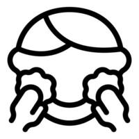 Person washing face with soap and water, cleansing routine, skincare icon vector