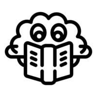 Brain character reading a book, showing interest in learning and knowledge vector