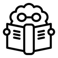 Brain with glasses reading a book, studying and learning icon vector