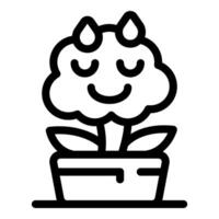 Cute devil flower growing in pot with smiling face and closed eyes vector