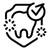 Protected tooth with check mark and glowing particles, ensuring dental health vector