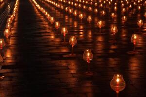 A large number of candles are lit for Vesak Day ceremony in Borobudur Temple. photo