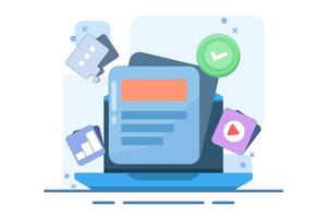 Media data management with and graphics for business. Management software. Media data. Search files and videos in database. Flat illustration. vector