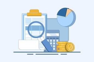 Business Profit and Loss Report Concept, Business Data Analysis, Payroll, Salary Calculation Concept, Flat Illustration for Web Banner, Landing Page, Mobile App. flat illustration on background. vector