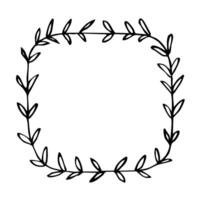 square fclosed frame covered with double leaves along the entire length - hand drawn line art. plant frame square vector