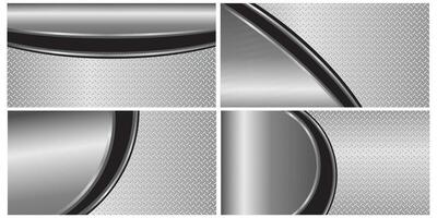 Set of silver-gray metallic backdrop with a 3D polished chrome finish and a glossy diamond plate texture. graphic illustration. vector