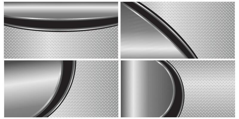 Set of silver-gray metallic backdrop with a 3D polished chrome finish and a glossy diamond plate texture. graphic illustration.