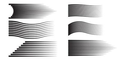 Black motion speed lines with rounded corners. Comic book style set. vector