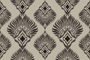 Ethnic ikat peacock feathers Pattern Ikat pattern Ethnic Pattern.Damask indian floral Aztec embroidery border seamless patterns. monochrome color vector