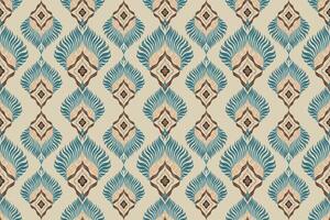 Ethnic ikat peacock feathers Pattern Ikat pattern Ethnic Pattern.Damask indian floral Aztec embroidery border seamless patterns. beige background. vector