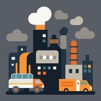 Highlighting Factory Emissions and Their Environmental Impact Through Art design vector
