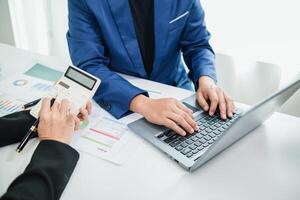 Business people in conference room are advising and consulting each other creating good business profits concept of consulting with consultants between investors to exchange knowledge. photo