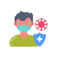 A man wearing a mask and holding a shield with a virus icon vector