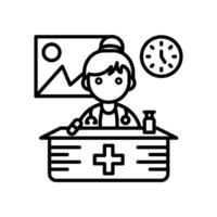 A doctor is sitting at a desk with a clock and a medical chart vector
