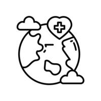 A line drawing of a world with a heart and a cross vector