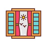 A window with a sun and birds outside vector