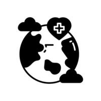 A black and white illustration of a globe with a heart vector
