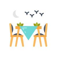 A table with two chairs and a tablecloth vector