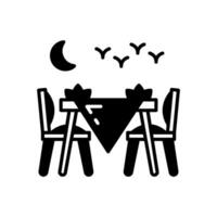 A black and white image of a table and chairs vector