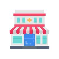 A small store with a red and white awning vector