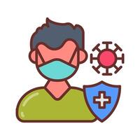 A man wearing a mask and holding a shield with a virus icon vector