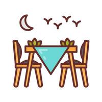 A table and chairs with a moon and birds vector
