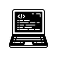 A black and white icon of a laptop computer vector