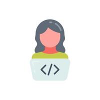 A woman with a computer and a code symbol vector