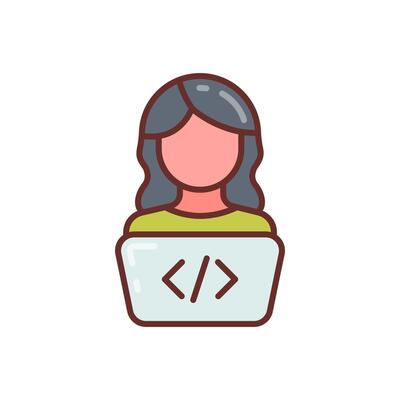 A woman with a laptop icon on a white background