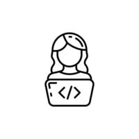A woman with a computer icon on a white background vector